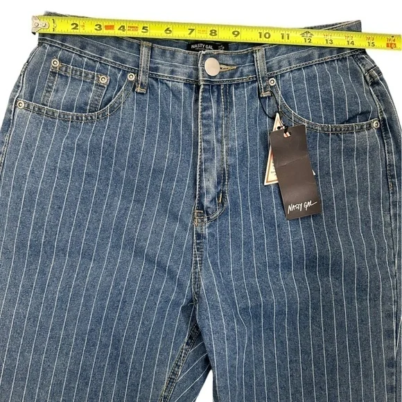 Nasty Gal High Waisted Denim Striped Mom Jeans Size 6 - Picture 10 of 16